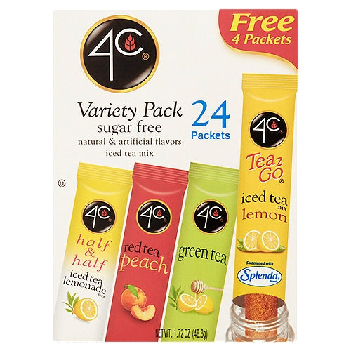 4C Sugar Free Iced Tea Mix Bonus Variety Pack, 24 count, 1.72 oz