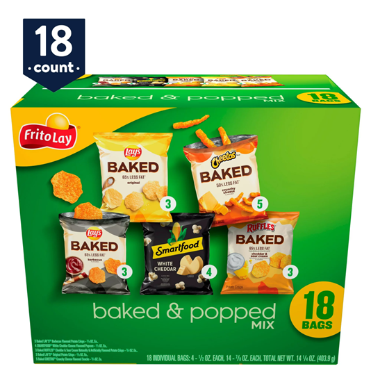 Frito Lay Snacks Baked and Popped Mix Variety Pack, 18 count