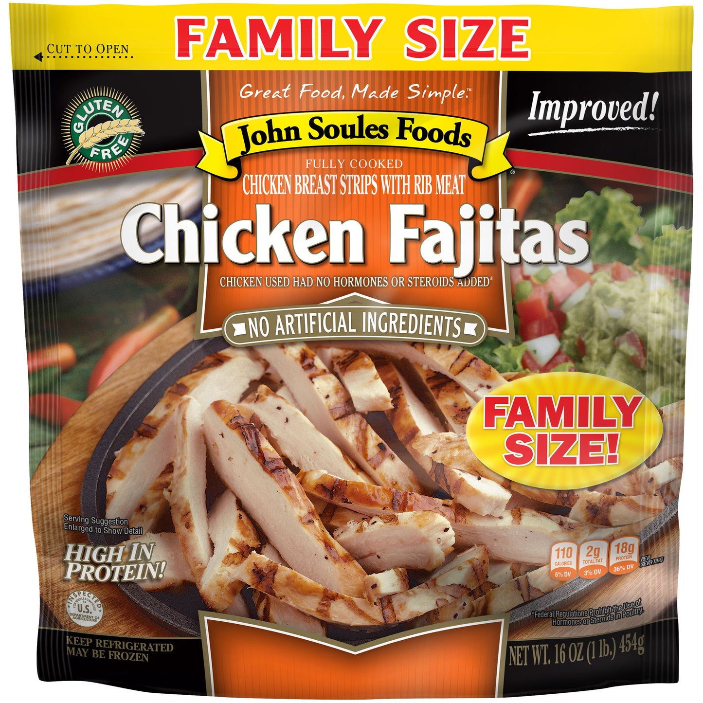 John Soules Foods Flame Broiled Seasoned & Sliced Chicken Fajitas 16 oz Family Size