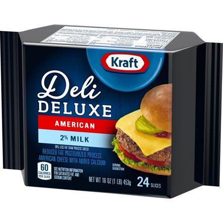 Kraft Deli Deluxe Cheese Slices, 2% Milk Reduced Fat American Cheese, 24 ct